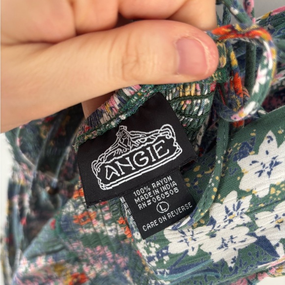 Vintage Multicolore Floral Green Midi Dress Large Slit Tied back Cottagecore - Picture 8 of 12